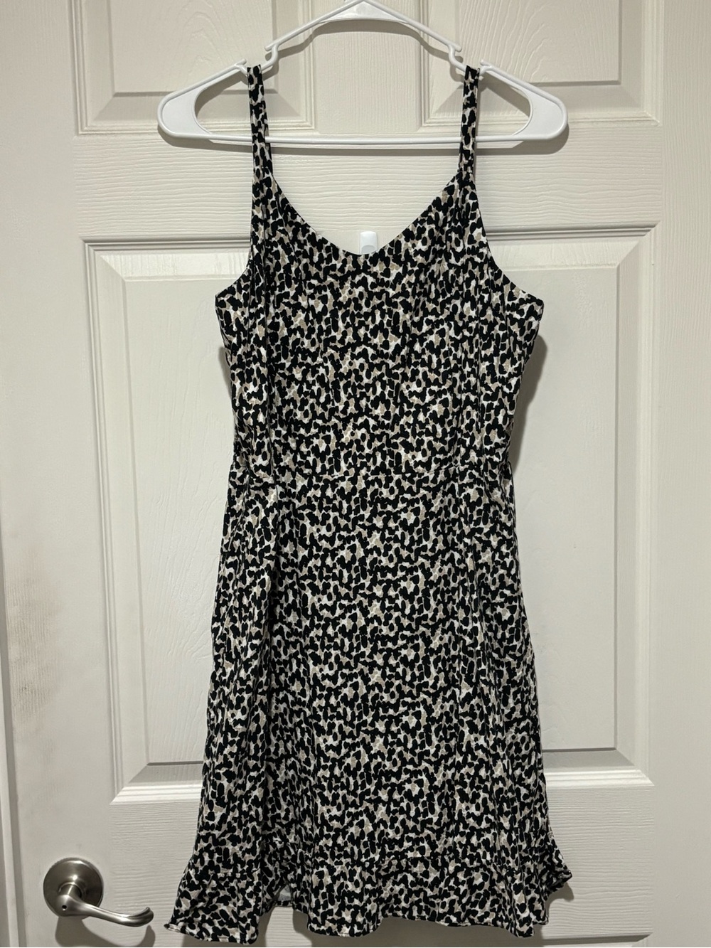 Old Navy Black, White & Beige Animal Print Slip Dress